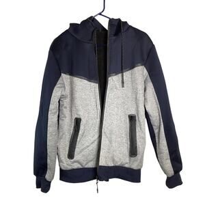 RGSTR Men's Small Navy Grey Colorblock Full Zip Fleece Hoodie Sweatshirt HR14-21